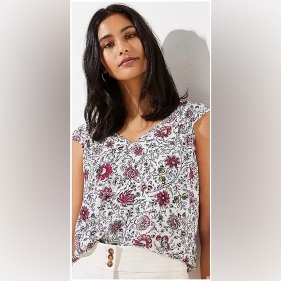 Loft Sleeveless Blouse V-Neck Cinched M - Picture 1 of 11